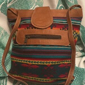 Colorful SW/Navajo Inspired Fabric and Leather Women's Crossbody Bag